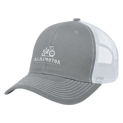 Custom Cotton Twill Mesh Back Cap - Gray with white Custom Cotton Twill Mesh Back Cap - Gray with white