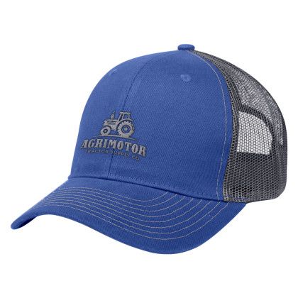 Custom Cotton Twill Mesh Back Cap - Royal blue with gray Custom Cotton Twill Mesh Back Cap - Royal blue with gray