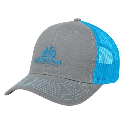Custom Cotton Twill Mesh Back Cap - Gray with Light blue Custom Cotton Twill Mesh Back Cap - Gray with Light blue