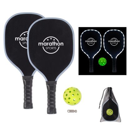 Custom LED Pickleball Set in Mesh Bag - Black Custom LED Pickleball Set in Mesh Bag - Black
