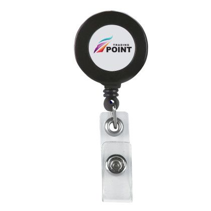 Custom Retractable Badge Holder with Laminated Label - Black