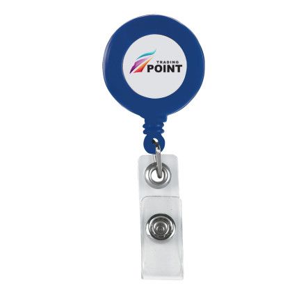 Custom Retractable Badge Holder with Laminated Label - Blue