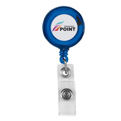 Custom Retractable Badge Holder with Laminated Label - Translucent Blue