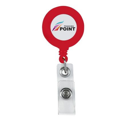 Custom Retractable Badge Holder with Laminated Label - Red