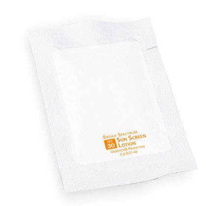Custom Sun Screen Lotion Packette SPF 30, Label Imprint - White Back View 