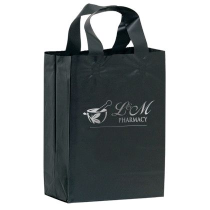 8 x 11 Clear Frosted Shopping Bag with Gusset - Foil Stamp - Black