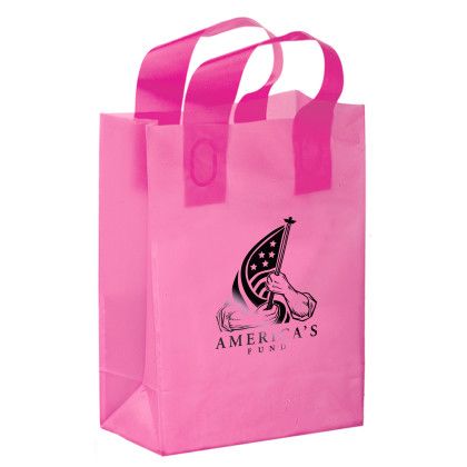 8 x 11 Clear Frosted Shopping Bag with Gusset - Foil Stamp - Pink