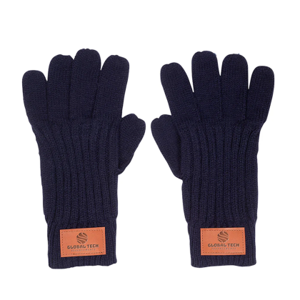 Custom Logo Leeman Rib Knit Gloves - Navy blue