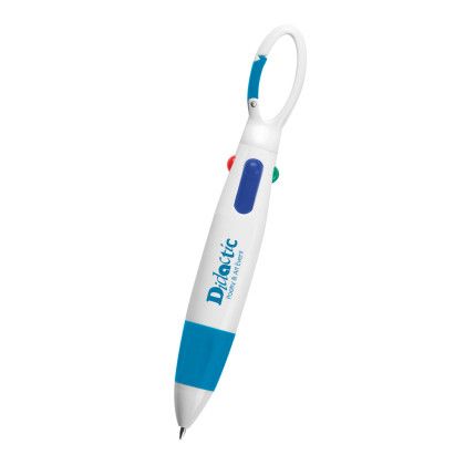 Custom Quatro Carabiner Pen - White with blue Custom Quatro Carabiner Pen - White with blue