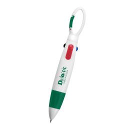 Custom Quatro Carabiner Pen - White with green Custom Quatro Carabiner Pen - White with green