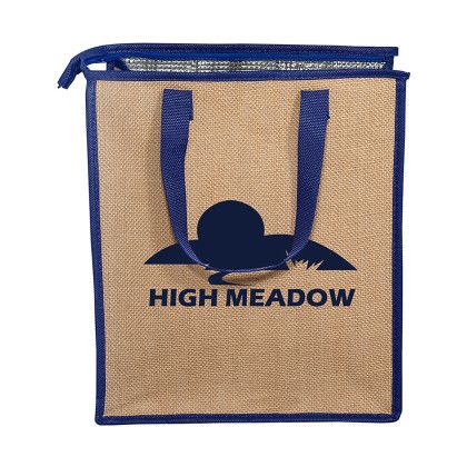 Custom Jute Cooler Tote - Reflex blue