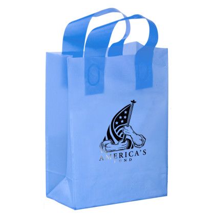 8 x 11 Clear Frosted Shopping Bag with Gusset - Foil Stamp - blue