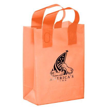 8 x 11 Clear Frosted Shopping Bag with Gusset - Foil Stamp - Tangerine