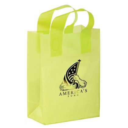 8 x 11 Clear Frosted Shopping Bag with Gusset - Foil Stamp - Lime