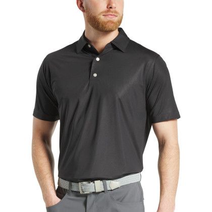 Custom FootJoy Men's Tonal Dot Performance Golf Polo - Black with Model front view