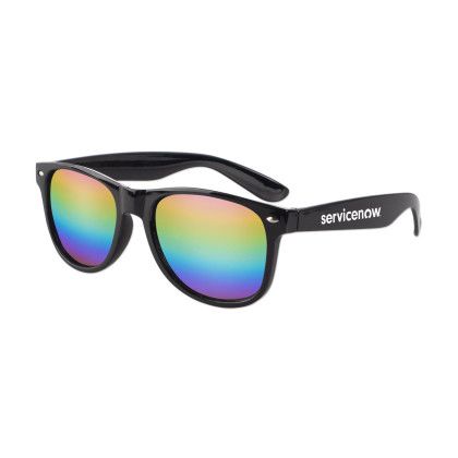 Custom Iconic Black Frame with Mirror Lens Sunglasses - Rainbow/Black 