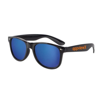 Custom Iconic Black Frame with Mirror Lens Sunglasses - Blue/Black 