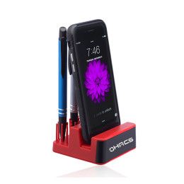 Custom Light Up Logo Phone Stands - Red In Use Custom Light Up Logo Phone Stands - Red In Use