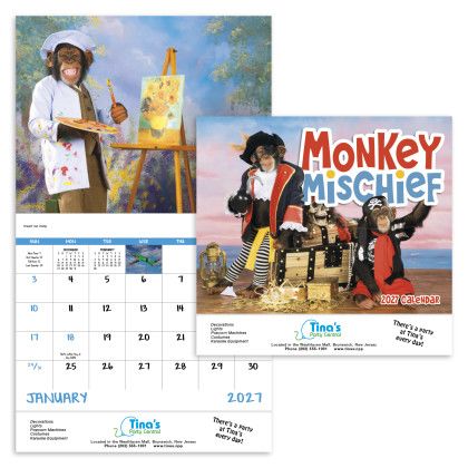 `Custom Economy Appointment Calendar - Monkey Mischief - Front view