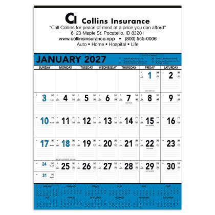 Custom Triumph® Contractor Memo Wall Calendar - Blue & Black Custom Triumph® Contractor Memo Wall Calendar - Blue & Black
