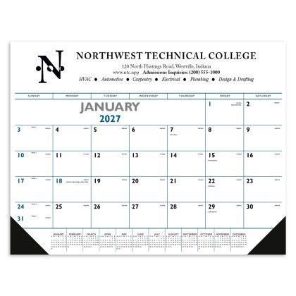 Cusrom Triumph® Desk Pad Calendar - Blue & Black with Vinyl Corners