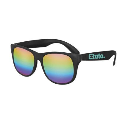 Custom Classic Black Frame Mirror Lens Sunglasses - Rainbow/Black 
