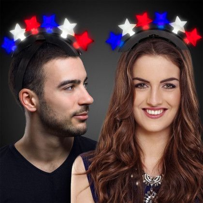 Custom LED Patriotic Stars Headband - Lifestyle View Custom LED Patriotic Stars Headband - Lifestyle View