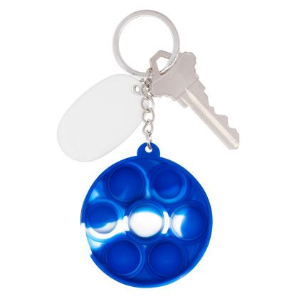 Custom Push Pop Bubble Round Fidget Sensory Keychain - Swirl Royal With Key View 