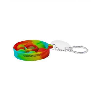 Custom Push Pop Bubble Round Fidget Sensory Keychain - Reactive Rainbow Side View 