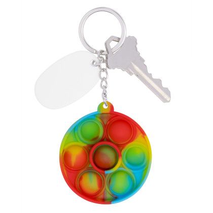 Custom Push Pop Bubble Round Fidget Sensory Keychain - Reactive Rainbow Key View 