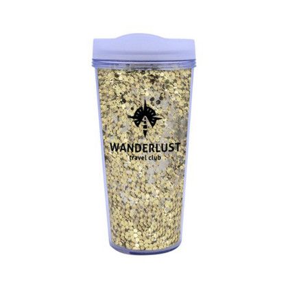 Custom 17 oz. Glamour Glitter Tumbler - Clear With Gold 