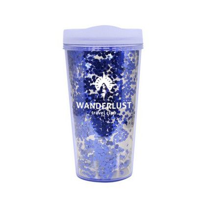 Custom 17 oz. Glamour Glitter Tumbler - Clear With Blue 