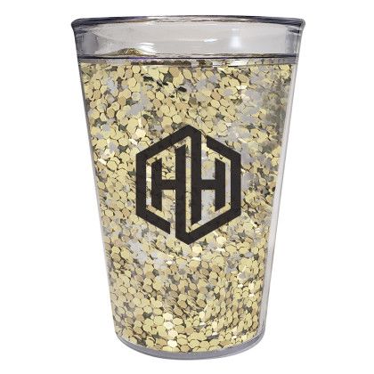 Custom 15 oz. Shimmer Glitter Tumbler - Clear With Gold 