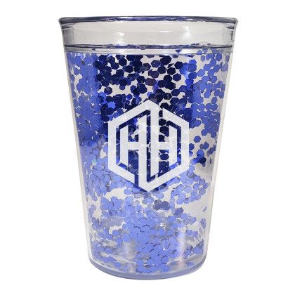 Custom 15 oz. Shimmer Glitter Tumbler - Clear With Blue 