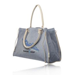 Custom Recycled Canvas Shopper Bags - Blue Custom Recycled Canvas Shopper Bags - Blue
