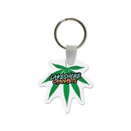 Custom Cannabis Leaf Shaped USA Made Vinyl Keychain