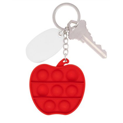 Custom Push Pop Bubble Apple Fidget Sensory Keychain - Red With Key View 