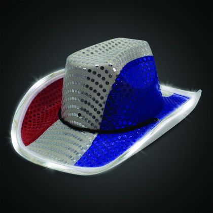 Custom Patriotic LED Sequin Cowboy Hat - Blank Custom Patriotic LED Sequin Cowboy Hat - Blank