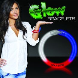 Custom 8" Superior Red/White/Blue Glow Bracelet - Hot Stamp