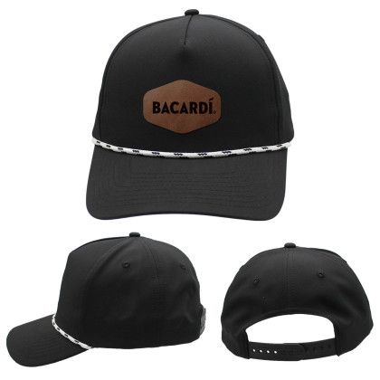 Custom Performance Rope Hat, Leather Patch - Laser Engraved - Black