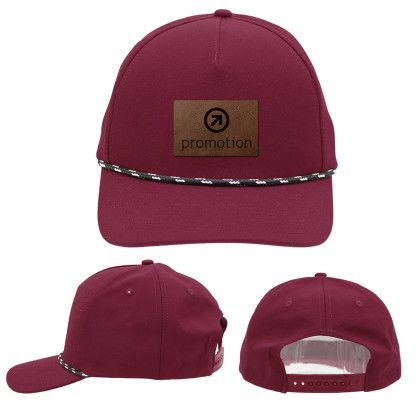 Custom Performance Rope Hat, Leather Patch - Laser Engraved - Burgundy