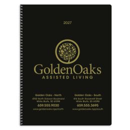 Custom Triumph® Monthly Planner with Two Page Spread - Standard Leatherette Black