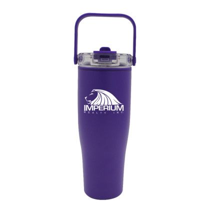 Custom 30 oz. Recycled Tumbler with Handle Lid - Purple 