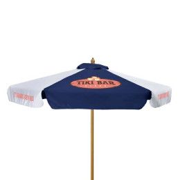 Custom 7' Wood Market Umbrella Kit with Valance - Midnight Blue/White