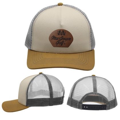 Custom Mesh Hype Trucker, Leather Patch - Laser Engraved - Amber Custom Mesh Hype Trucker, Leather Patch - Laser Engraved - Amber