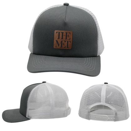 Custom Mesh Hype Trucker, Leather Patch - Laser Engraved - Gray Custom Mesh Hype Trucker, Leather Patch - Laser Engraved - Gray