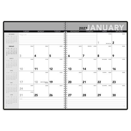 Custom Triumph® Monthly Planner with Two Page Spread - Standard Leatherette Black Calendar View 