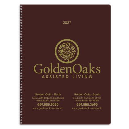 Custom Triumph® Monthly Planner with Two Page Spread - Standard Leatherette Burgundy 