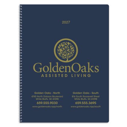 Custom Triumph® Monthly Planner with Two Page Spread - Standard Leatherette Navy