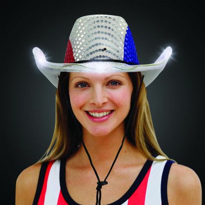 Custom Patriotic LED Sequin Cowboy Hat - Blank - Lifestyle View Custom Patriotic LED Sequin Cowboy Hat - Blank - Lifestyle View